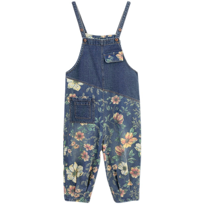 Patchwork Floral Denim Jumpsuit